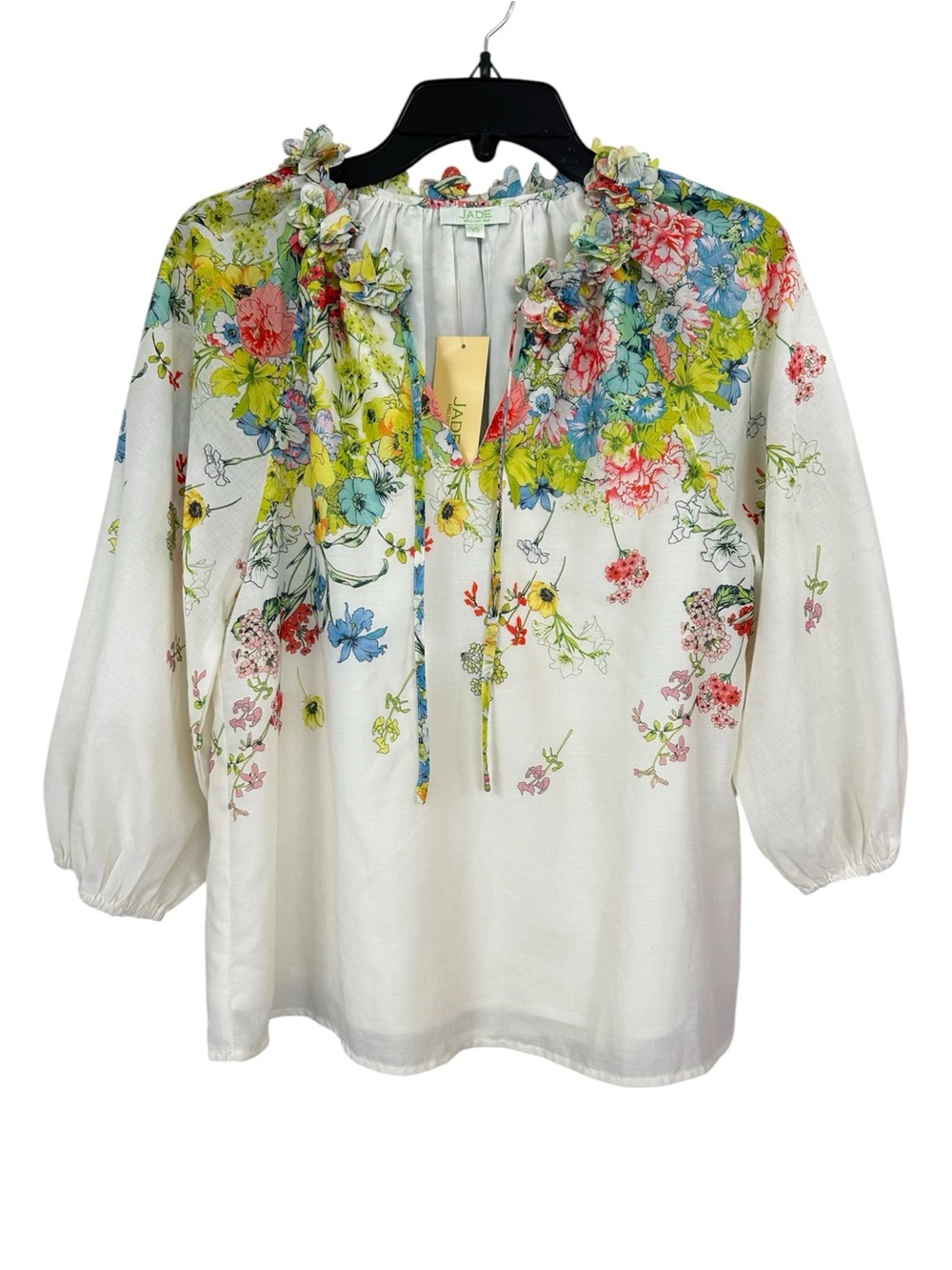 NWT Jade Melody Tam Top Dimentional Flowers Bursting Garden Floral Women’s Sz XS